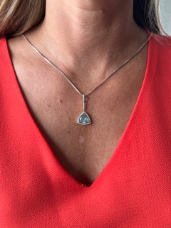 2.43 Trillion Cut Aqua & Diamond 18k White Gold Contemporary Pendant