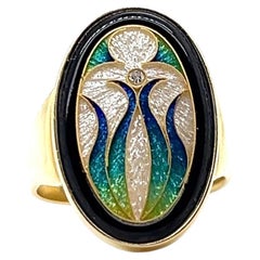 Falcher Fusager Magick 18K Gold Diamond Enamel Onyx Statement Ring