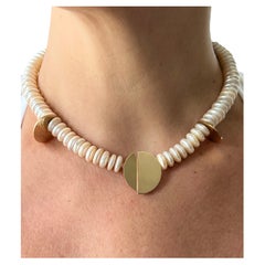 Betty Cooke Midcentury Modern 14 Karat Gold Coin Pearl Necklace