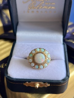 Vintage 14K Yellow Gold Opal Cluster Cocktail Ring 1960s