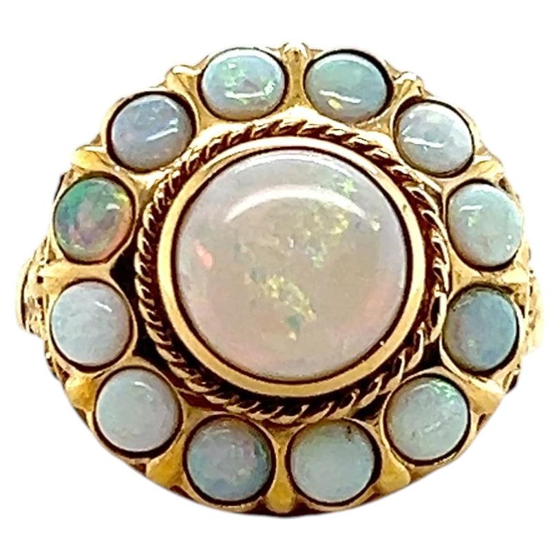 Vintage-Cocktailring aus 14-karätigem Gelbgold mit Opal-Cluster, 1960er Jahre