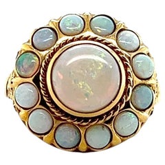 Vintage 14K Yellow Gold Opal Cluster Cocktail Ring 1960s