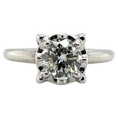 Mid-Century 0.96 Carat Diamond Solitaire Ring, Illusion Set, 14K White Gold