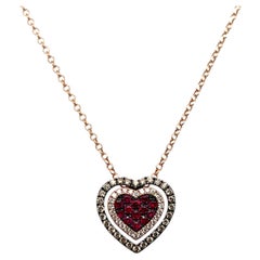 Collier Le Vian x Godiva avec pendentif en forme de cœur en or rose 14 carats, orné d'un rubis et de diamants brun