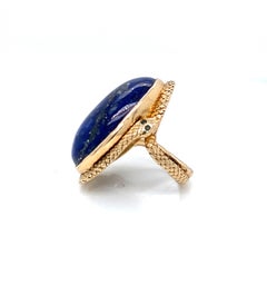 Art Deco 14K Egyptian Revival Serpent Ring - Emerald Eyes & 23ct Lapis Lazuli