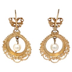 Antique Victorian 14K Gold Wreath & Pearl Drop Earrings