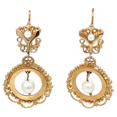 Antique Victorian 14K Gold Wreath & Pearl Drop Earrings