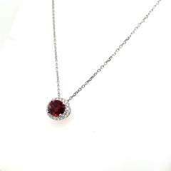 Contemporary 2.20 Carat Garnet & Diamond Halo 14K White Gold Pendant Necklace