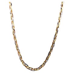 Vintage Italian 18K Tri-Color Gold Braided Serpentine Chain Necklace - 15.75"
