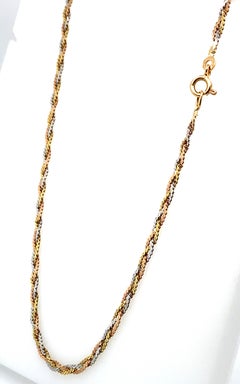 Vintage Italian 18K Tri-Color Gold Braided Serpentine Chain Necklace - 15.75"