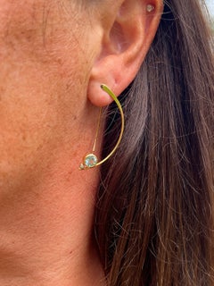 Estate 14K Yellow Gold Aquamarine and Diamond Half Moon Wire Drop Earrings