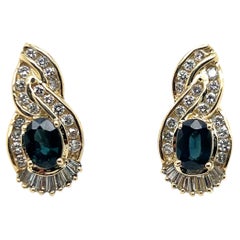 2.20tcw Oval Blue Sapphire and Diamond Halo 14k Yellow Gold Omega Back Earrings