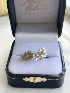 Vintage 14K Yellow and White Gold Diamond Cherry Blossom Ring