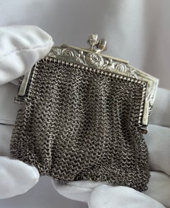 Edwardian French 800 Silver Mesh Coin Purse with Floral Engraving