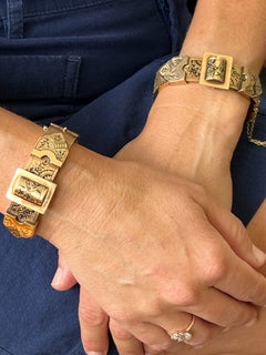 Victorian 14K Gold & Black Enamel Belt Style Wedding Cuff Pair, Circa 1870s