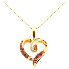 Contemporary 14K Yellow Gold Ruby and Diamond Heart Pendant