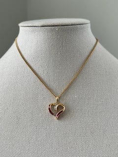 Contemporary 14K Yellow Gold Ruby and Diamond Heart Pendant