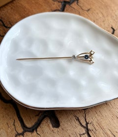 14K Yellow Gold Art Nouveau Sapphire, Diamond and Pearl Stick Pin, Circa 1900