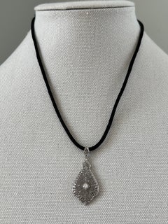 Art Deco 14K White Gold & 0.20tcw Diamond Old European Cut Filigree Pendant