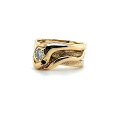 Vintage Diamond & Emerald 14K Yellow Gold Snake Statement Ring