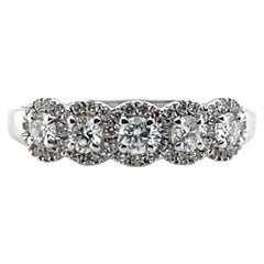 Contemporary 14K White Gold & 0.43tcw Diamond Five Stone Halo Anniversary Ring