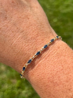Vintage 14K Yellow Gold & 2.88tcw Marquise Sapphire Link Bracelet