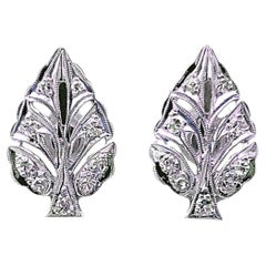 Contemporary 14K White Gold & 0.26tcw Diamond Leaf Stud Earrings