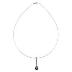 Mikimoto Pink Sapphire & Black Pearl 18K White Gold Elements of Life Necklace