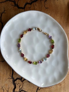 Contemporary 15.72ctw Multi-Gemstone 14K Yellow Gold Line Bracelet
