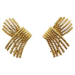 Jean Schlumberger Tiffany & Co. 18K Yellow Gold Rope Fringe Clip Earrings 1959