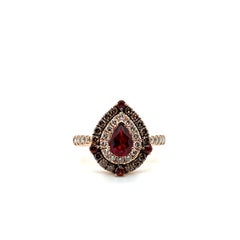 Le Vian 0.88ct Pear Garnet & Brown Diamond 14K Rose Gold Double Halo Ring