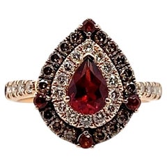 Le Vian 0.88ct Pear Garnet & Brown Diamond 14K Rose Gold Double Halo Ring