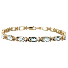 Contemporary 14K Yellow Gold & 7.14tcw Aquamarine Flower Link Bracelet 1990s