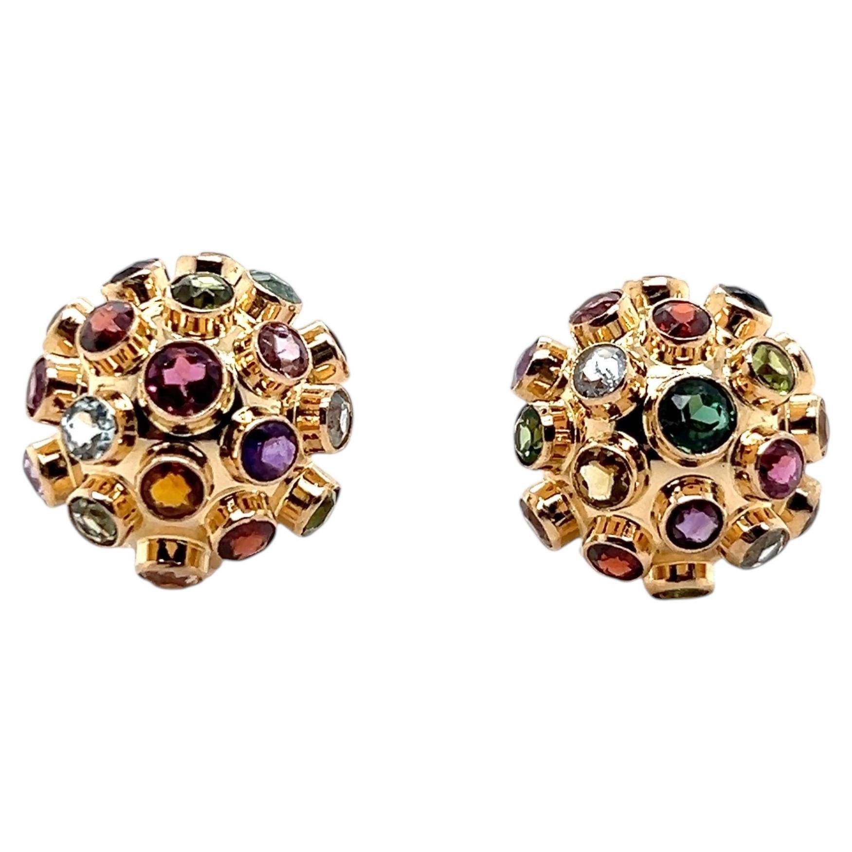 Pre-owned H. Stern 5.09tcw Multi Gemstone 18k Yellow Gold Sputnik Clip On Earrings 1960s