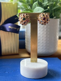H. Stern 5.09tcw Multi Gemstone 18K Yellow Gold Sputnik Clip On Earrings 1960s