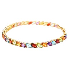9.99tcw Amethyst Blue Topaz Garnet Peridot & Citrine 14K Yellow Gold Bracelet