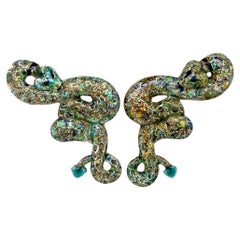 Pendientes vintage de Margot de Taxco en plata de ley con esmalte champlevé en forma de serpiente 5554