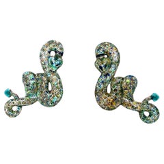 Pendientes vintage de Margot de Taxco en plata de ley con esmalte champlevé en forma de serpiente 5554