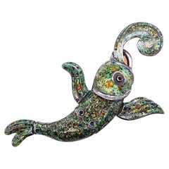 Vintage Margot de Taxco Articulated Champlevé Enamel Fish Pin Style 8644