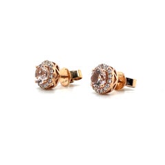 Contemporary 1.54tcw Morganite & Diamond 14K Rose Gold Halo Stud Earrings