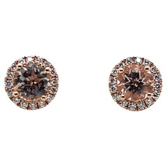 Contemporary 1.54tcw Morganite & Diamond 14K Rose Gold Halo Stud Earrings