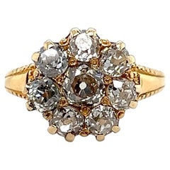 Victorian 18K Yellow Gold & 2.17tcw Old Mine Cut Diamond Floral Cluster Ring