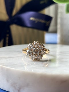 Victorian 18K Yellow Gold & 2.17tcw Old Mine Cut Diamond Floral Cluster Ring
