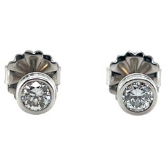 Contemporary 14K White Gold & 1.00tcw Diamond Bezel Set Stud Earrings