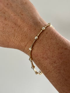 Contemporary 14K Yellow Gold & 0.65tcw Diamond Bezel Set Bar Link Bracelet 1990s