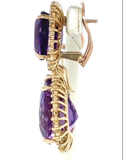 80 Carat Amethyst and 4 Carat Diamond 18K Gold Removeable Drop Earrings