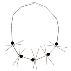 Betty Cooke Modernist Sterling Silver & Hematite "Trim X" Statement Necklace