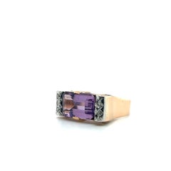 Retro 5.60ct Amethyst & Diamond 14K Rose & White Gold East West Ring 1940s