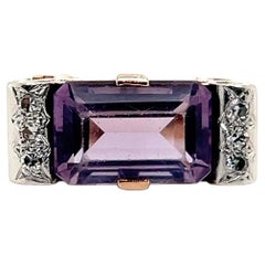 Retro 5.60ct Amethyst & Diamond 14K Rose & White Gold East West Ring 1940s