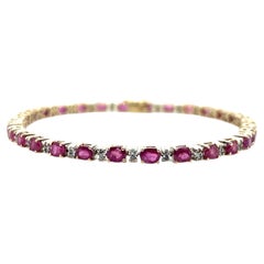Contemporary 6.31tcw Oval Ruby & Diamond 14K Yellow Gold Line Bracelet